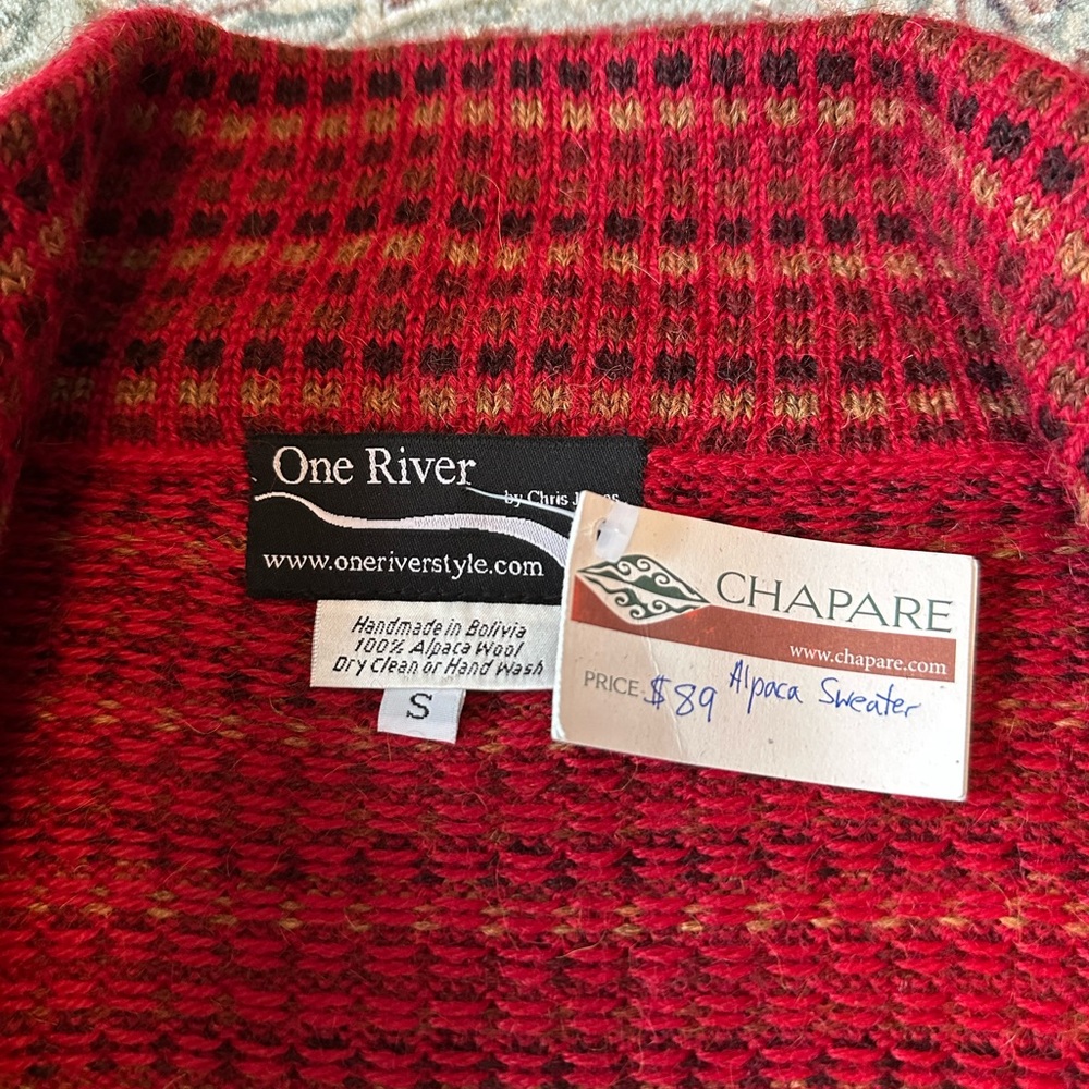 Wool Red Patterned Open Cardigan - image 2